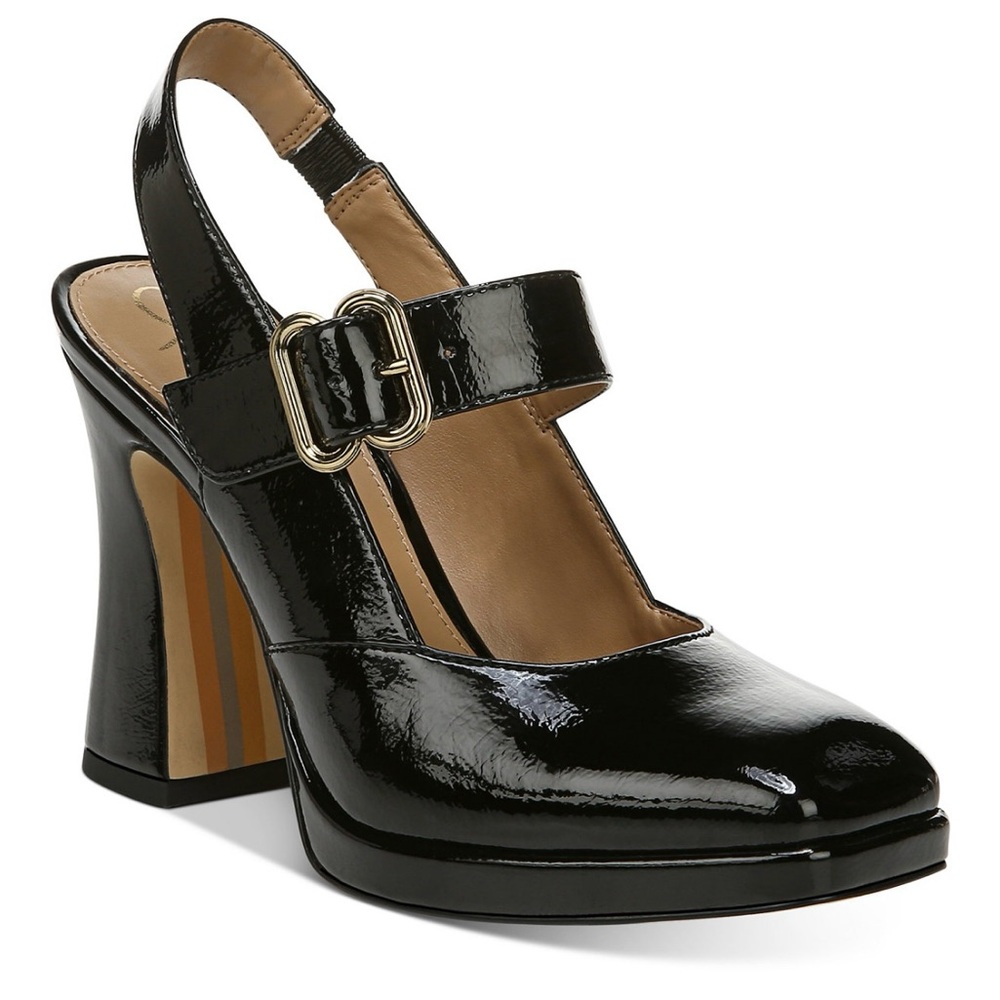Sam Edelman Black Block Heel Slingback Patent Pumps Excellent Condition